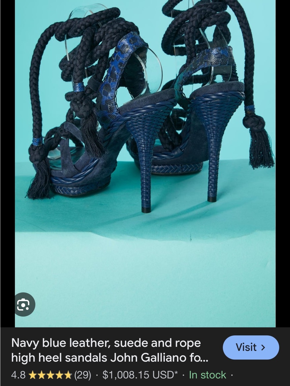 Dior Navy Braided Lace-Up High Heel Sandals - Picture 6 of 6